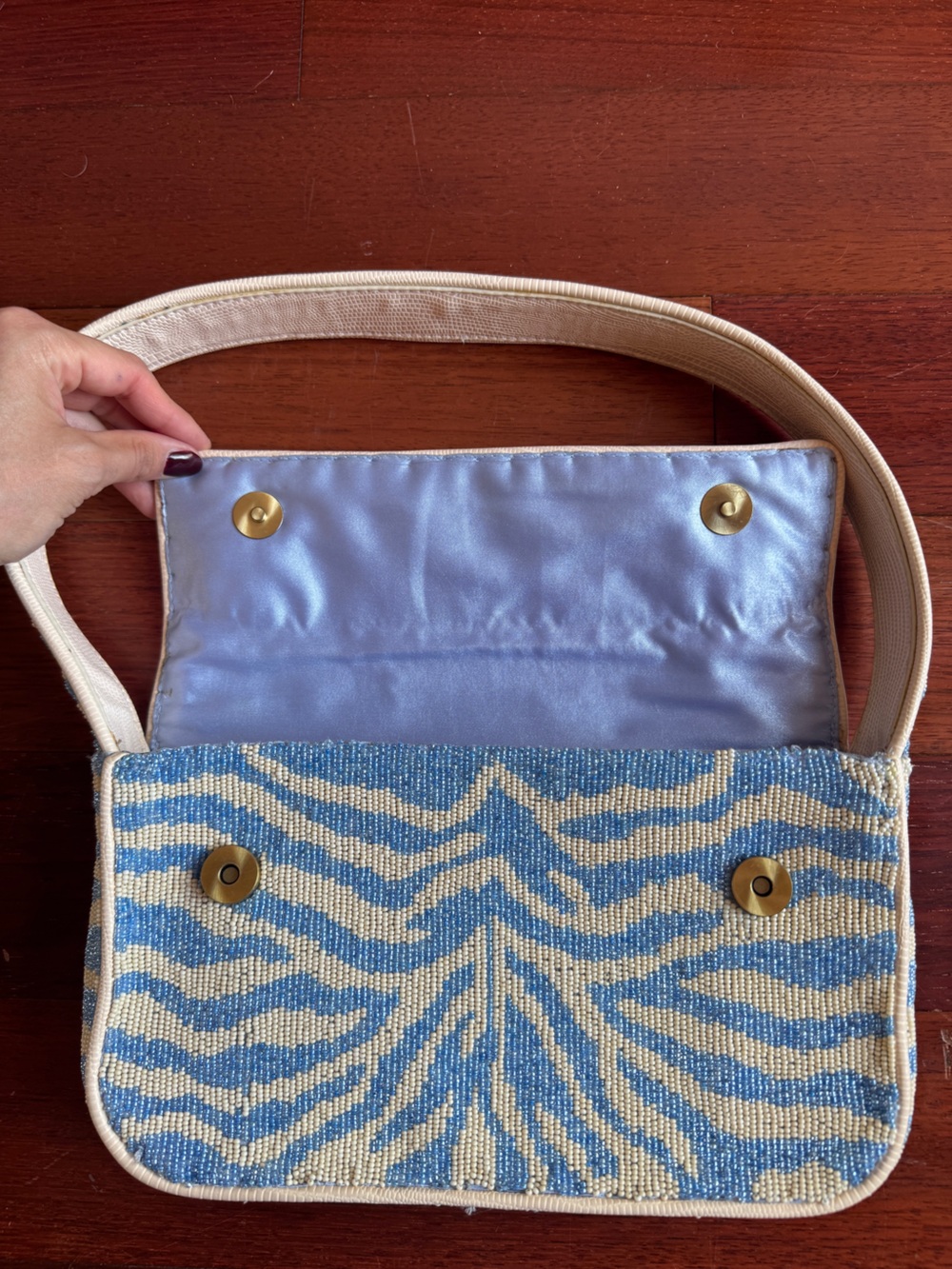 STAUD Tommy Beaded Bag in Blue Zebra Print - Picture 5 of 6